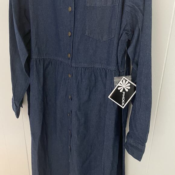 Vtg 90s Denim Maxi Dress XL Prairie Button Down Cowgirl Modest Cottagecore - Picture 3 of 9